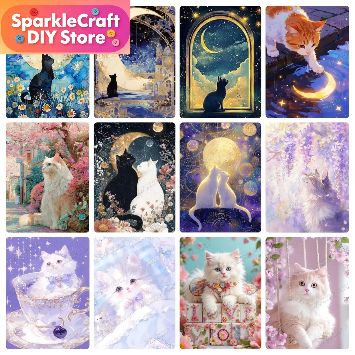 Animal Cat Moon Diamond Painti - Resin Art Gift ulasan dan harga